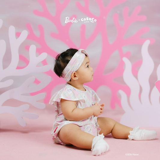 Barbie Ruffle Romper in Iconic Diamond