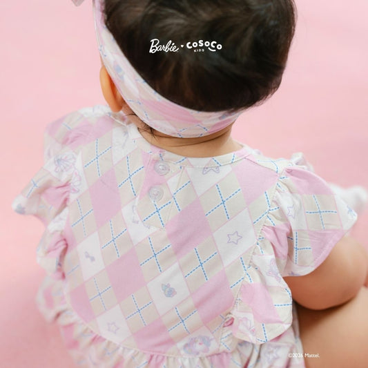 Barbie Ruffle Romper in Iconic Diamond