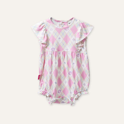 Barbie Ruffle Romper in Iconic Diamond